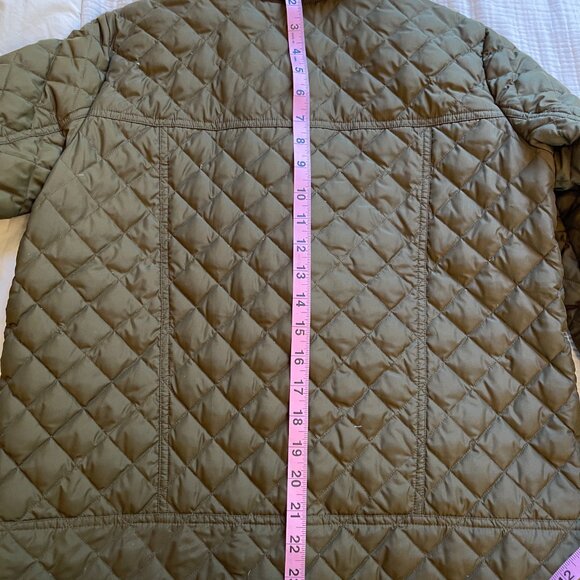 J Crew Dark Olive Green Quilted Barn Jacket with Brown Corduroy Collar Small - Picture 10 of 10